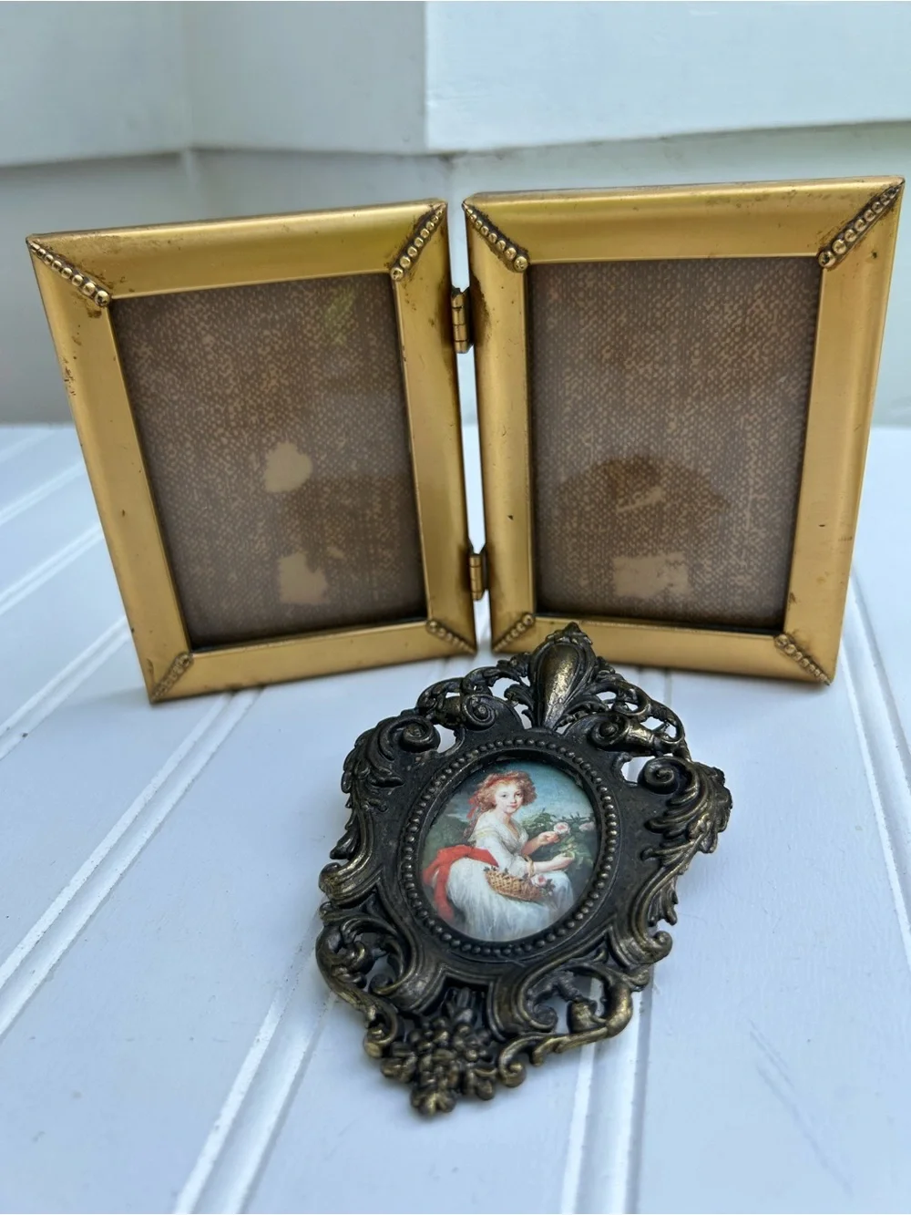 Vintage Frames Gold Double Metal Ornate Silver Portrait Miniature Made in Italy